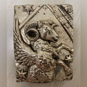 Sid Dickens Aries wall tile. Silver. 6 x 8 inches. Never been displayed.